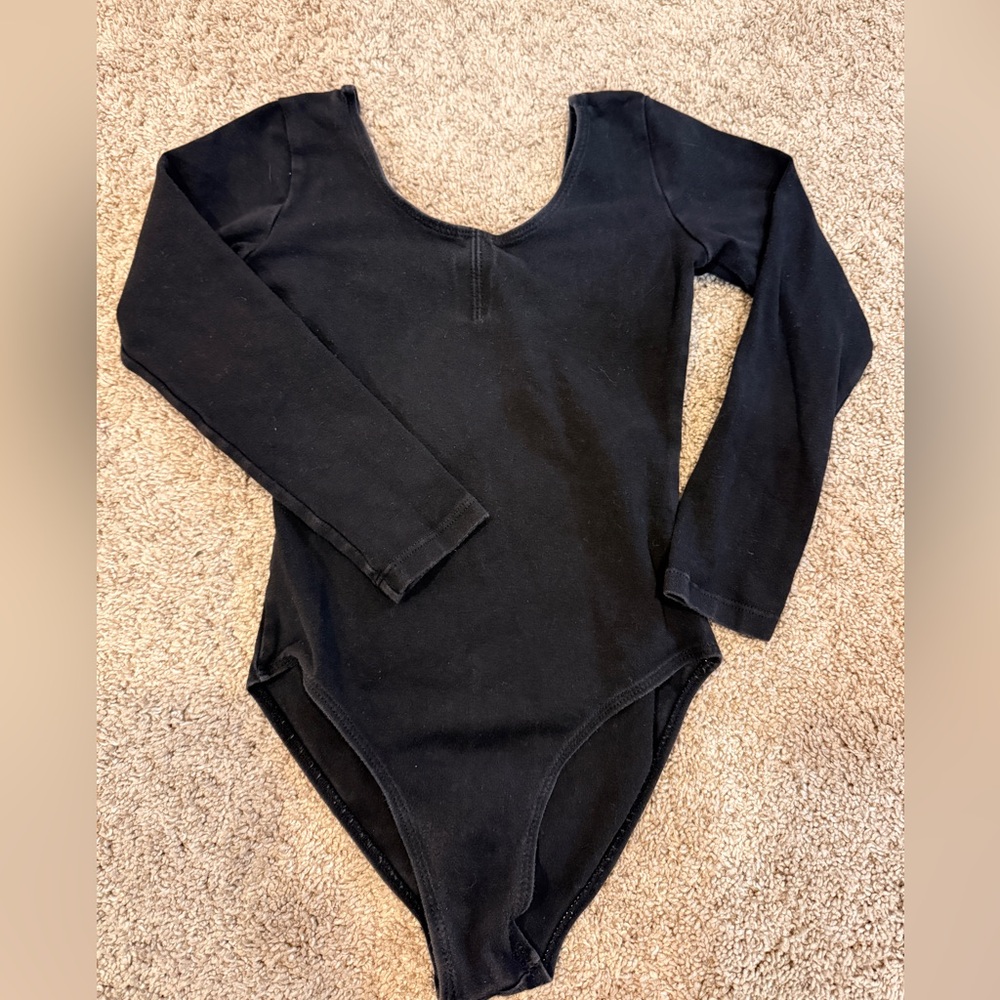 Girls Black Long Sleeve Ballet Leotard Size 130cm